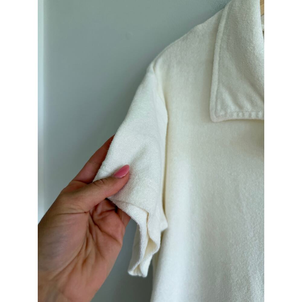 Ascot + Hart Terry Cloth Collared Short Sleeve Button Front Romper White S - Picture 6 of 8